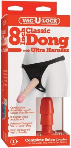 Doc Johnson Vac-U-Lock Classic Dong con arnés Ultra, 8 pulgadas