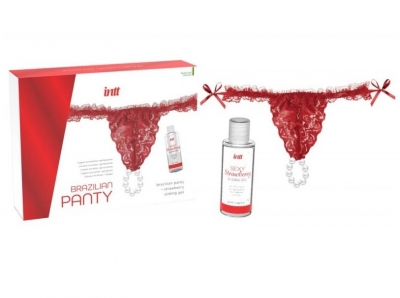 Tanga del placer con perlas + Lubricante de Fresa